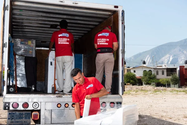 Equipo de Mudanzas Avalos cargando caja de mudanza